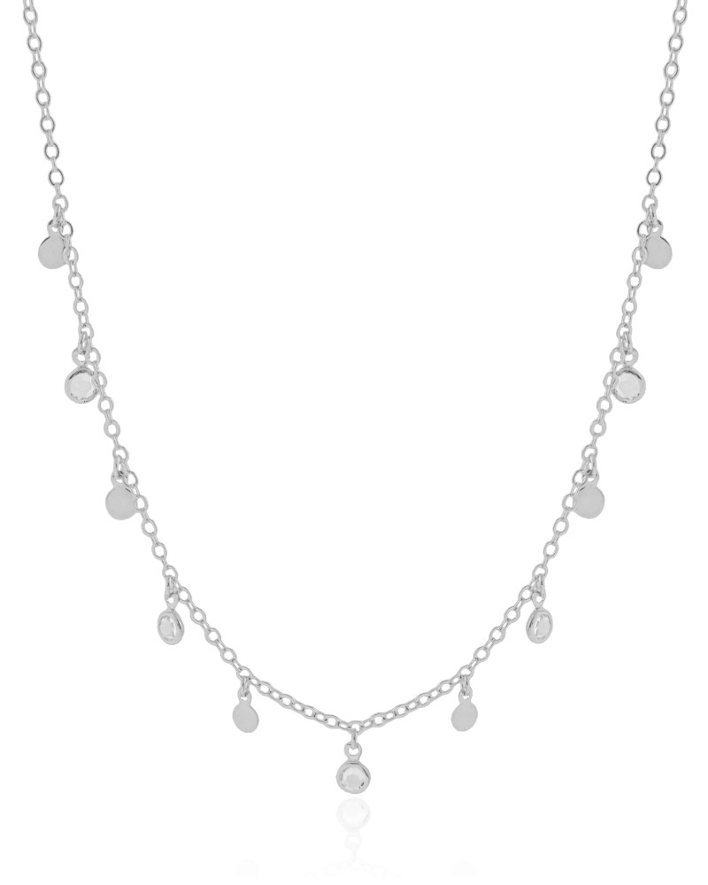 Gargantilha Elos Plaquinhas Pontos de Luz Cristal Ródio Branco - 40 cm