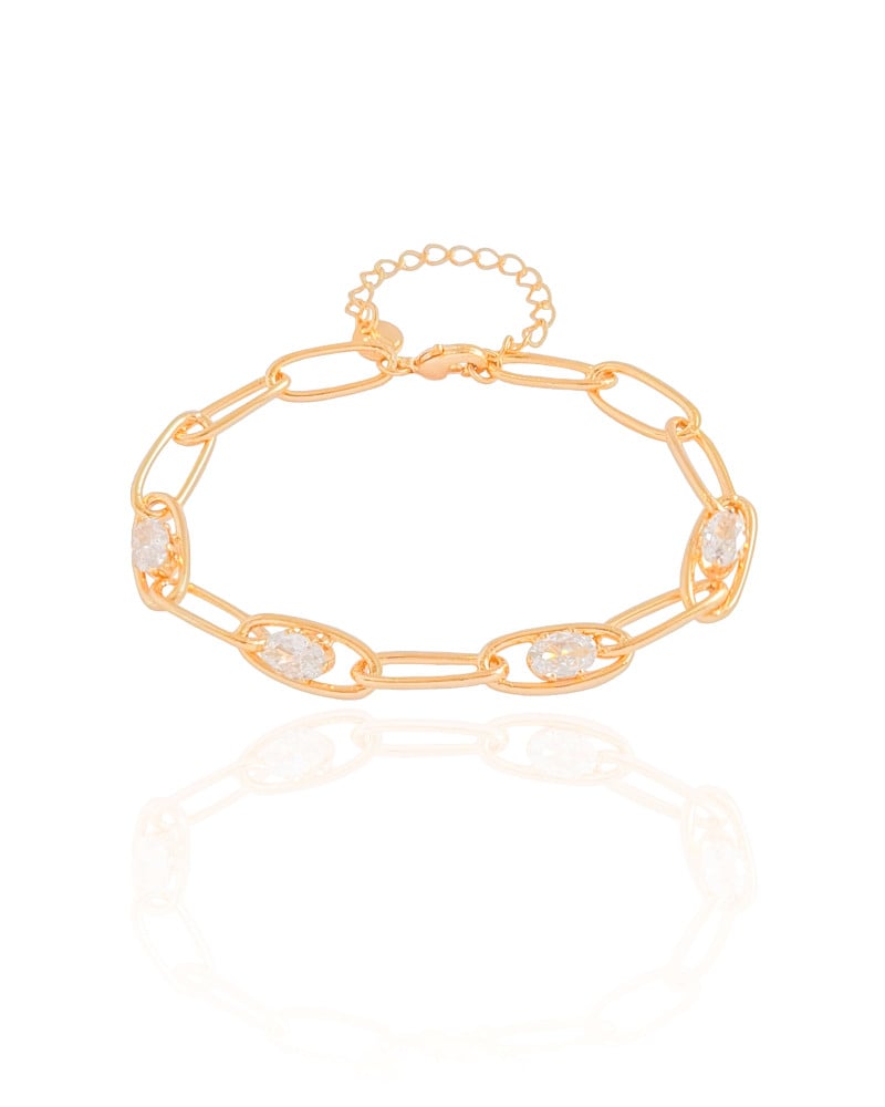 Pulseira Elos Ovais Cristal Banhado a Ouro 18K