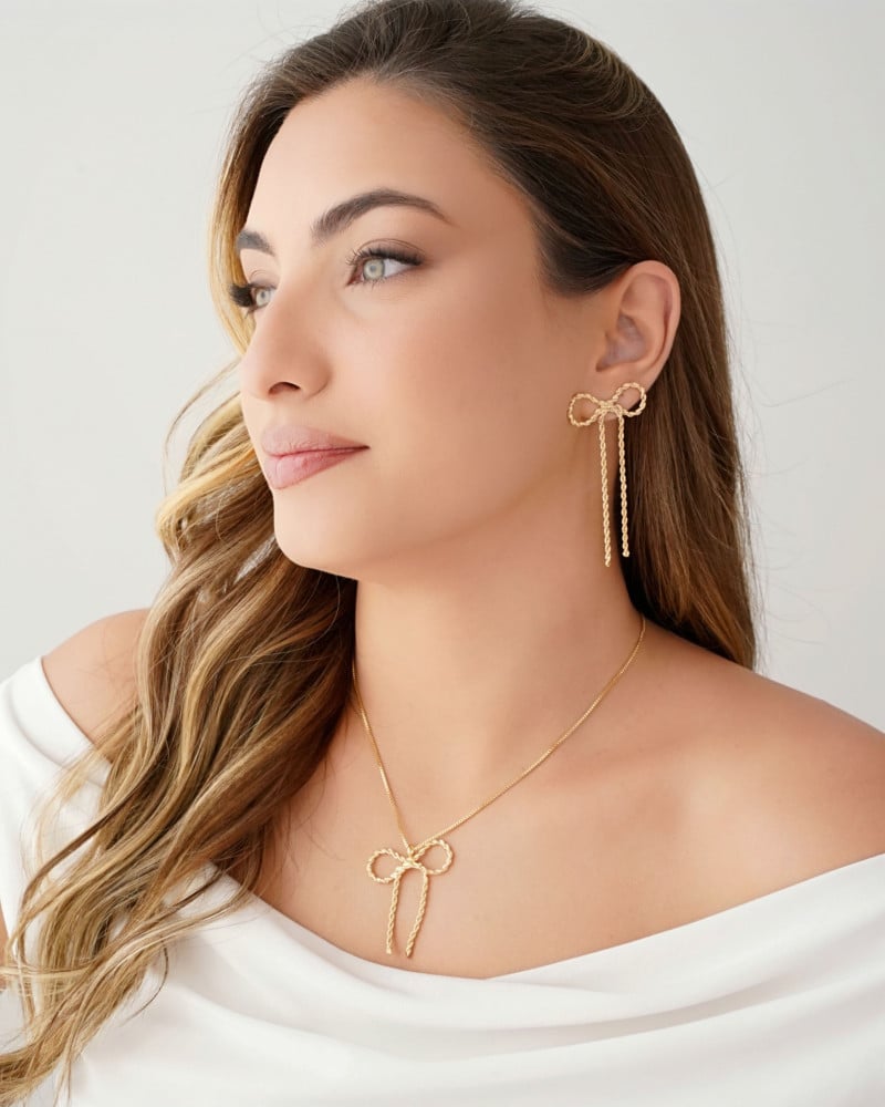 Gargantilha Veneziana Laço Cordão Baiano Banhado a Ouro 18K - 45 cm