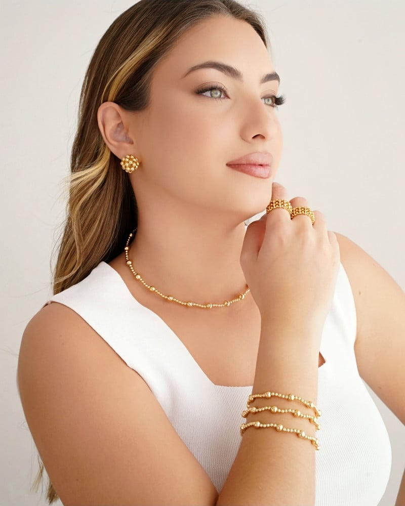 Anel Bolinhas Texturizadas Tamanho 18 Banhado a Ouro 18K