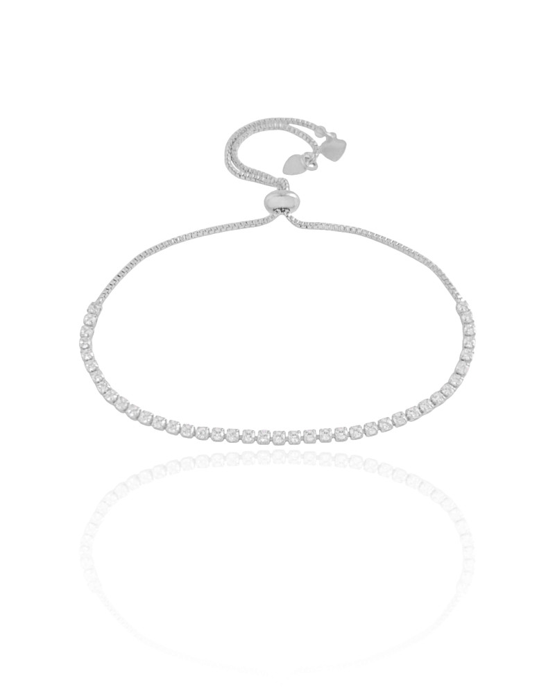 Pulseira Riviera Cristal 2 mm Fecho Gravata Ródio Branco