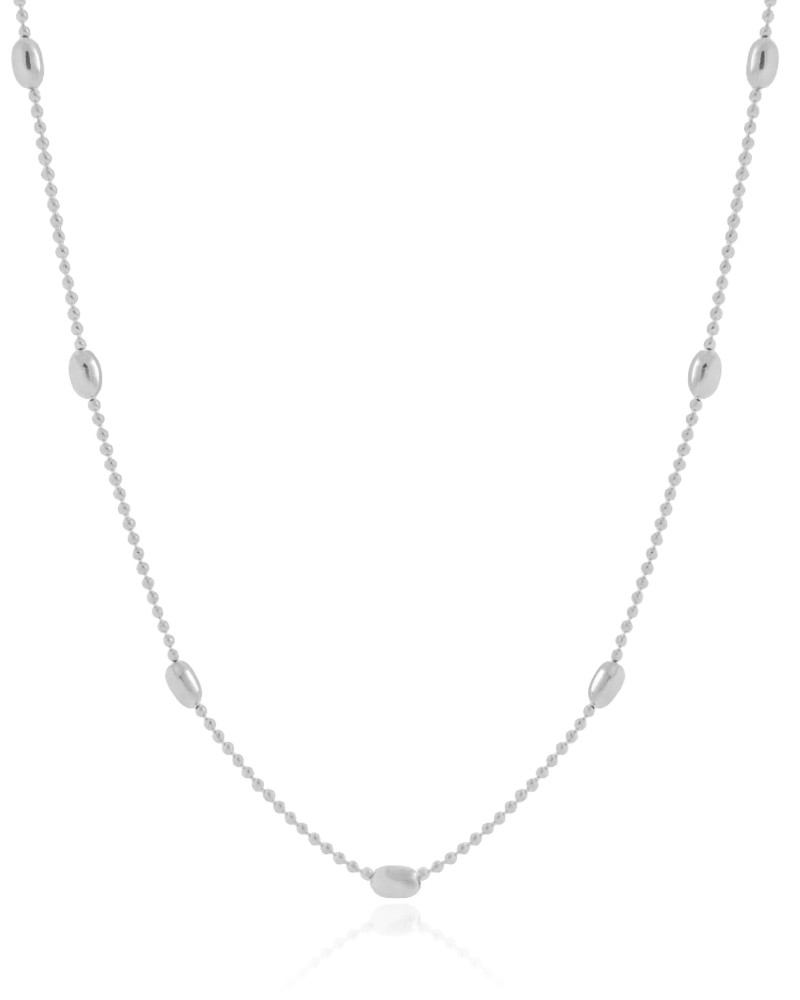 Gargantilha Longa Gomos Ovais 3 mm Ródio Branco - 70 cm