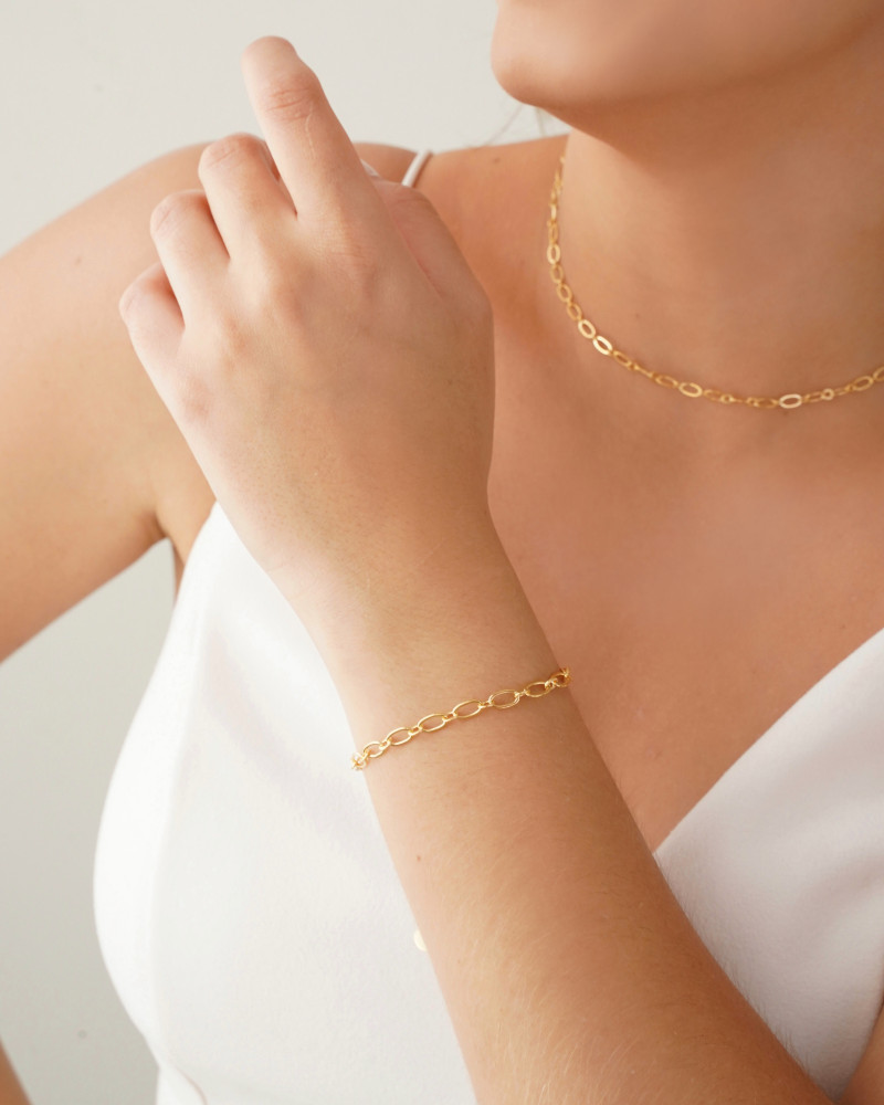 Pulseira Elos Ovais 4 mm Banhado a Ouro 18K