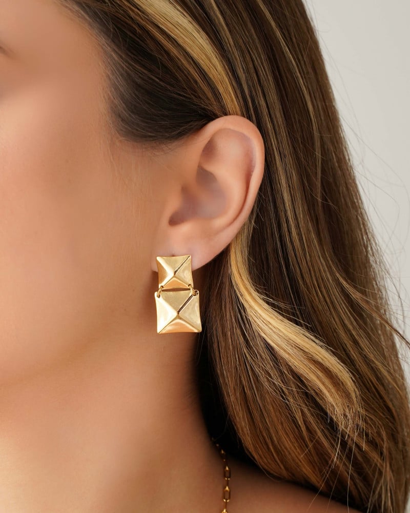 Brinco Quadrado Duplo Liso Banhado a Ouro 18K