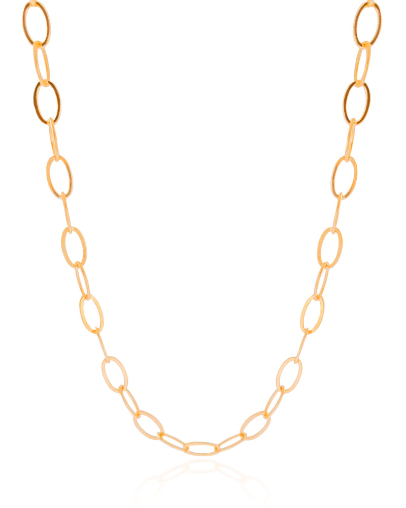 Gargantilha Gravata Elos Ovais Cubo Ponto de Luz Cristal Banhado a Ouro 18K - 45 cm