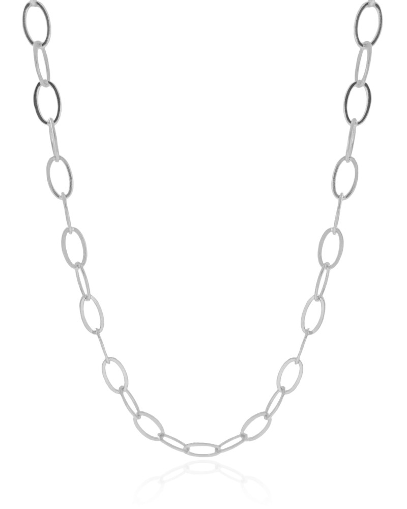Gargantilha Gravata Ajustável Elos Ovais Cubo Ponto de Luz Cristal Ródio Branco - 45 cm