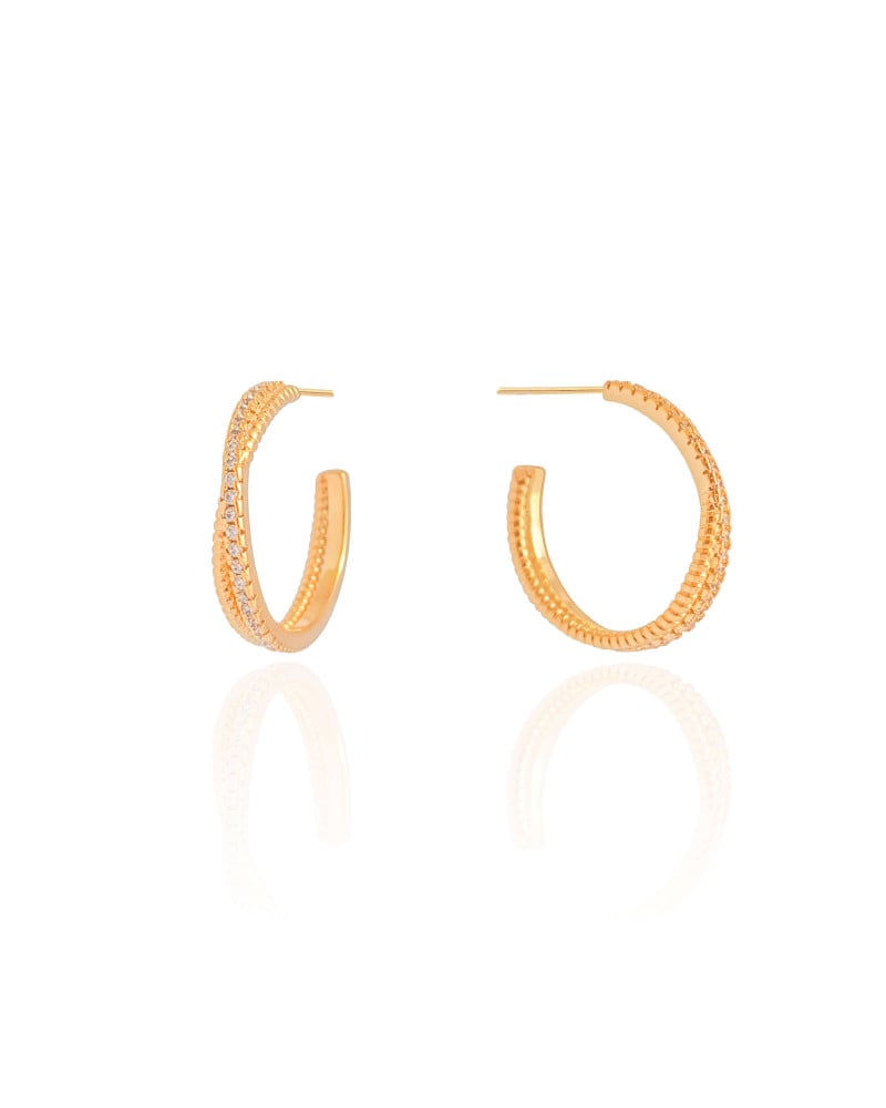Brinco Argola Entrelaçada Cravejada Cristal 2.2 cm Banhado a Ouro 18K