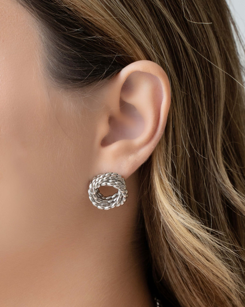 Brinco Torcido Entrelaçado 1.9 cm Ródio Branco