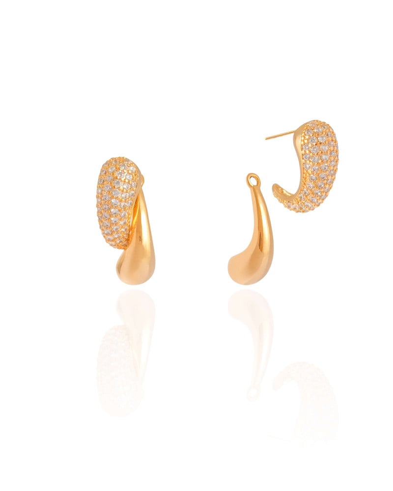 Ear Jacket Gota Lisa e Cravejada Cristal 2.2 cm Banhado a Ouro 18K