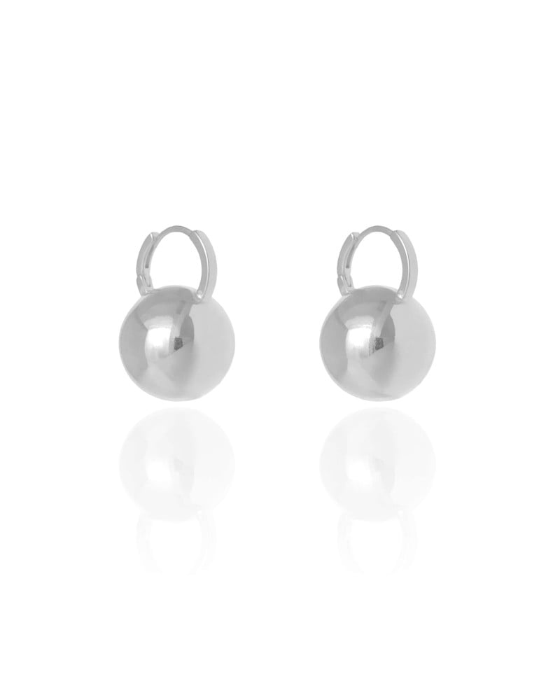 Brinco Argola Click Bola Lisa 2.4 cm Ródio Branco