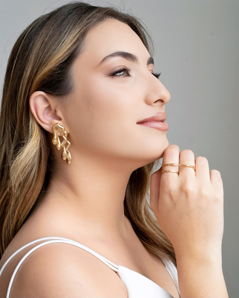 Anel Duplo Filetes Tamanho 18 Banhado a Ouro 18K