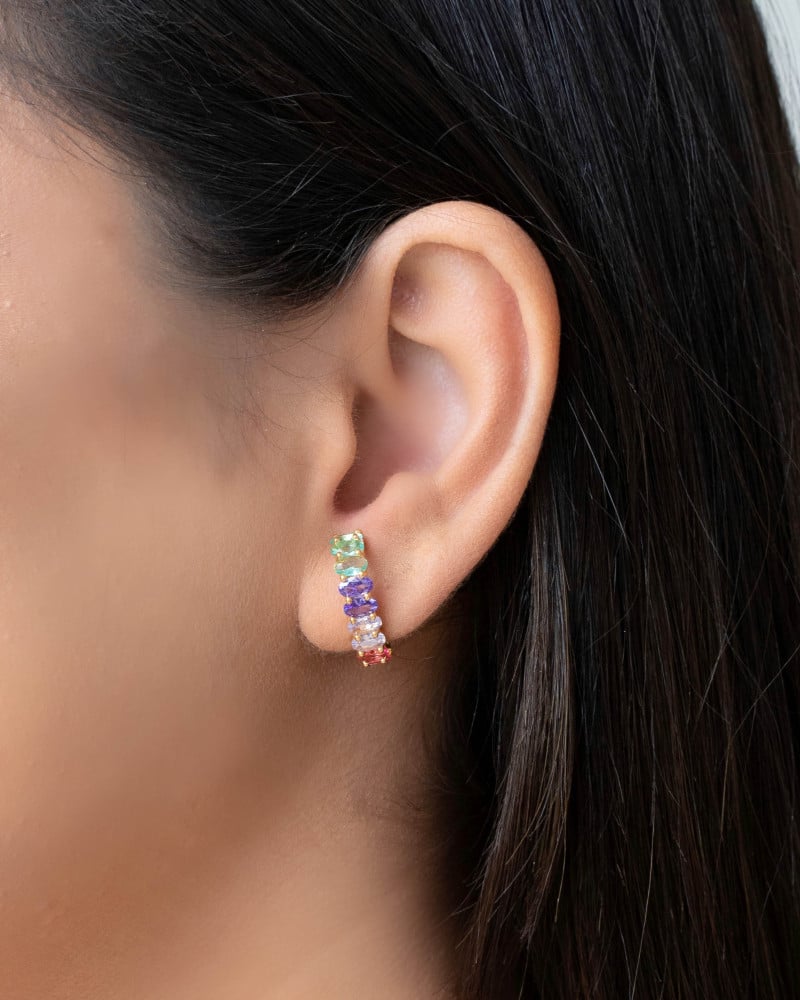 Ear Hook Ovais Coloridos Banhado a Ouro 18K