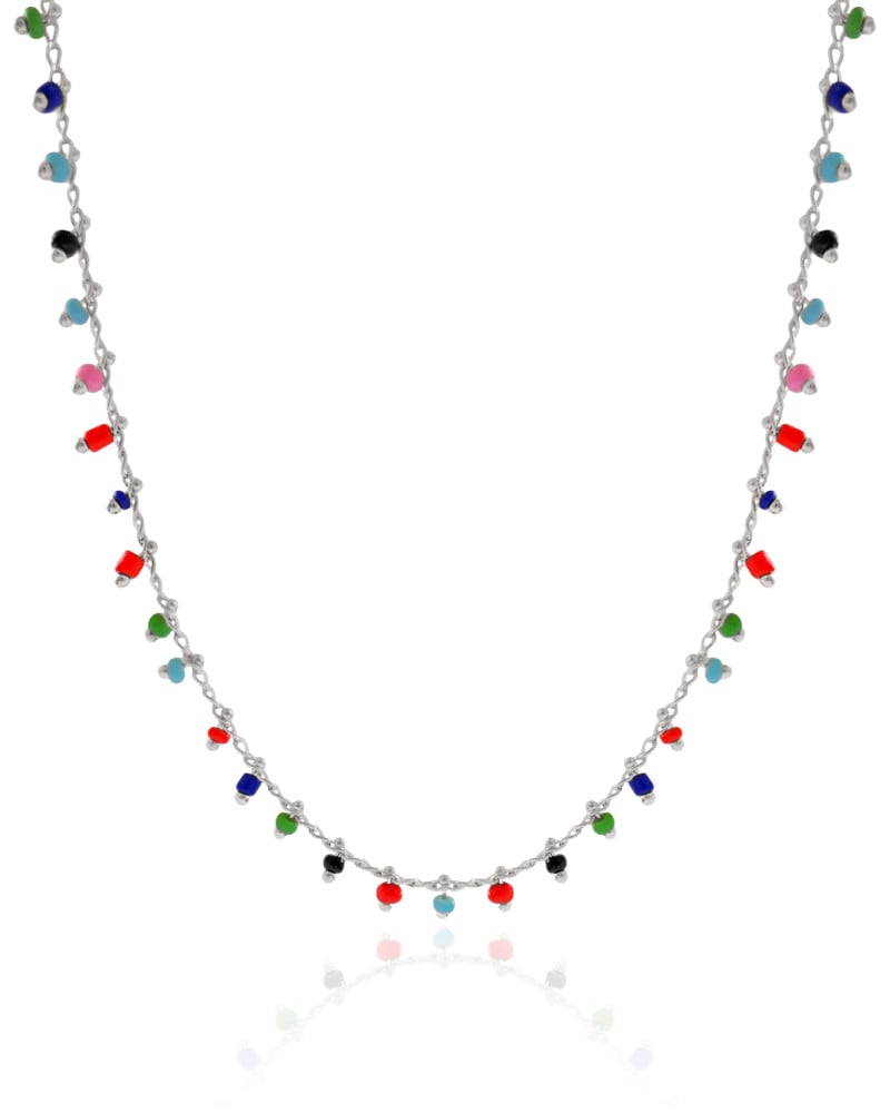 Choker Miçangas Coloridas Ródio Branco