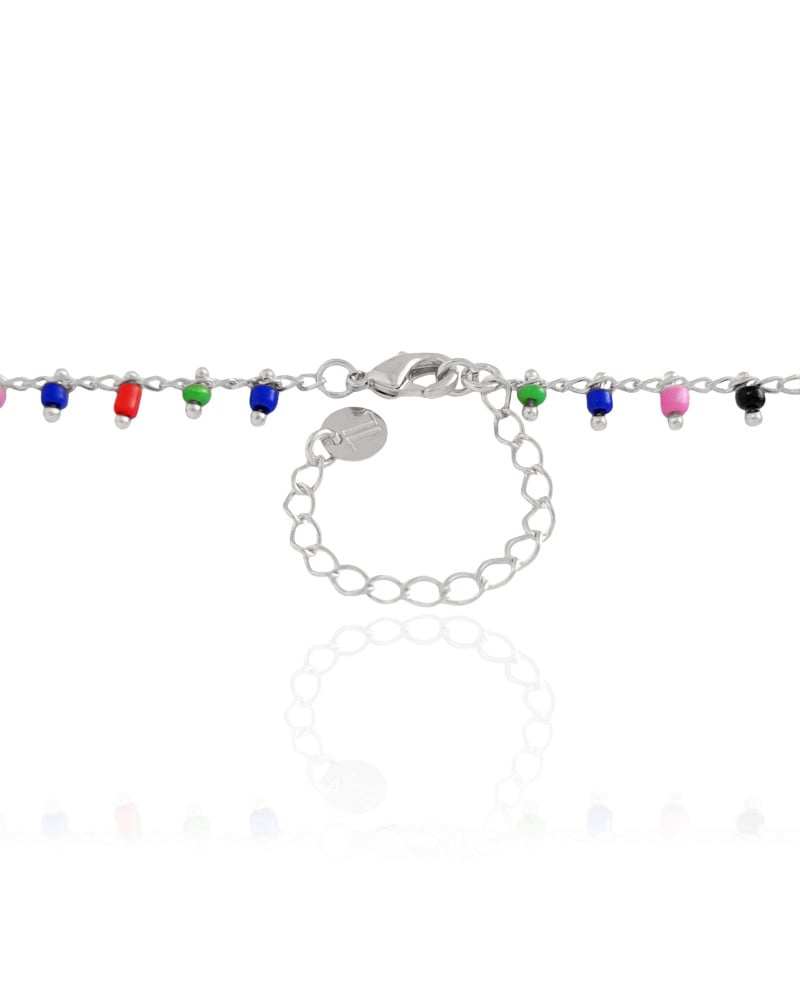 Choker Miçangas Coloridas Ródio Branco