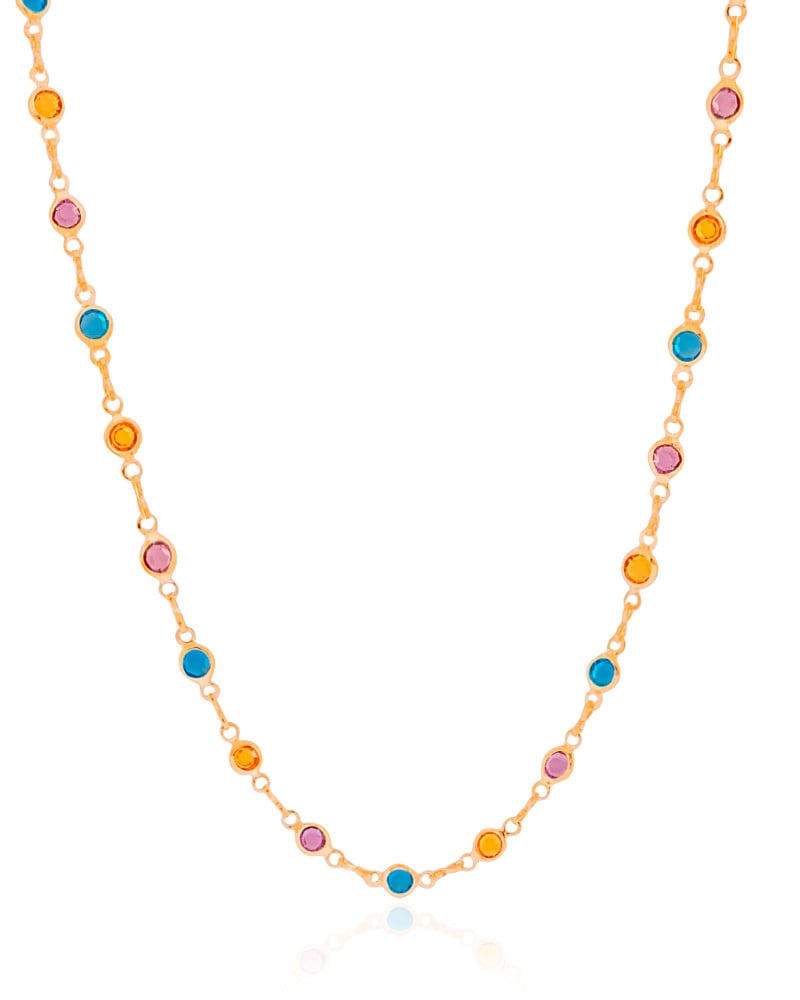 Gargantilha Pontos de Luz Coloridos Banhado a Ouro 18K - 45 cm