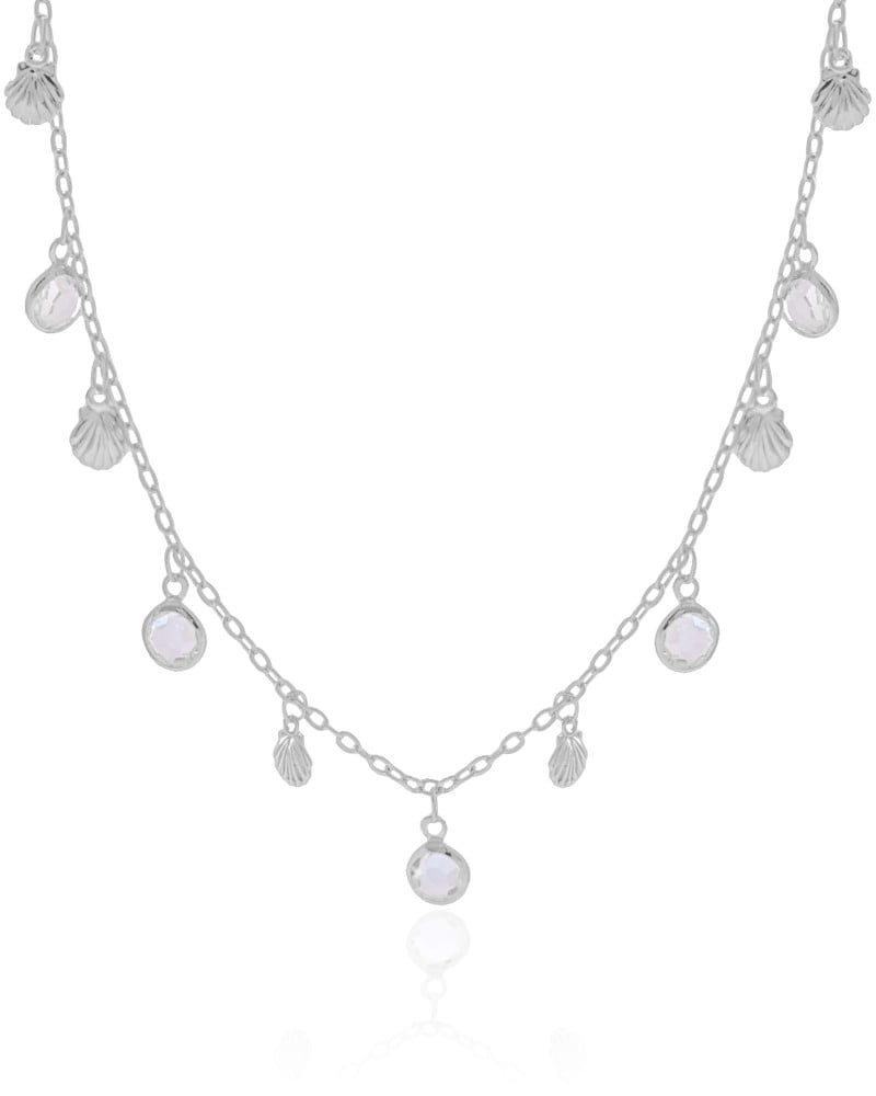 Choker Conchas Pontos de Luz Cristal Ródio Branco