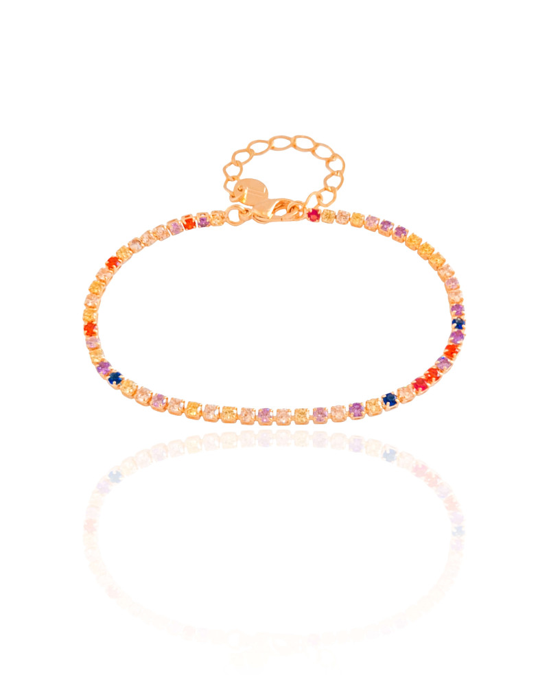 Pulseira Riviera Colorida 2 mm Banhado a Ouro 18K