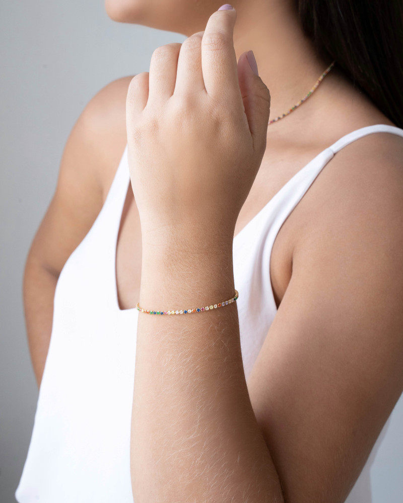 Pulseira Riviera Colorida 2 mm Banhado a Ouro 18K