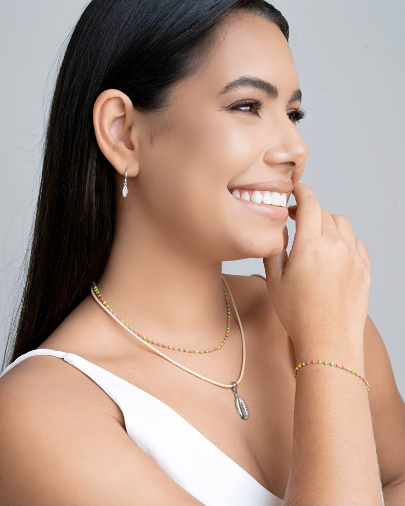 Pulseira Bolinhas Coloridas 2 mm Ródio Branco