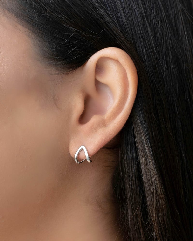 Brinco Argola em V Lisa 1.0 cm Ródio Branco