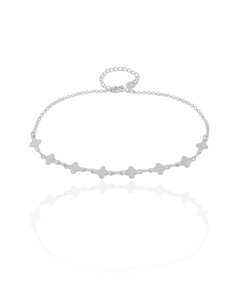Tornozeleira Elos Trevos Lisos 6 mm Ródio Branco