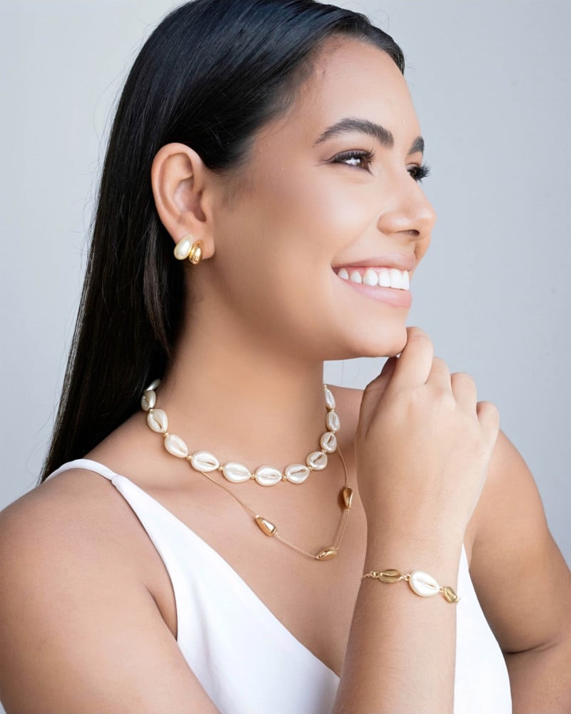 Pulseira Elos Búzios Fecho Gravata Banhado a Ouro 18K