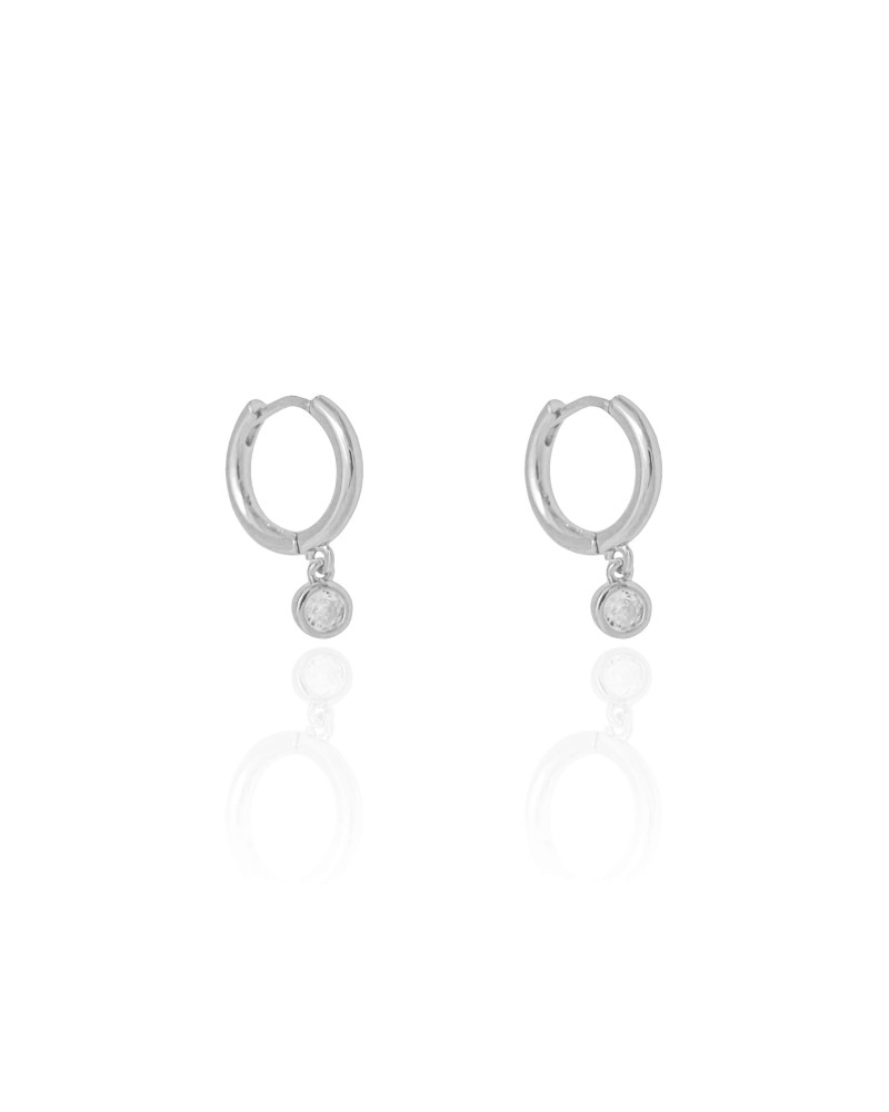 Brinco Argola Click Lisa Ponto de Luz Cristal 2.0 cm Ródio Branco