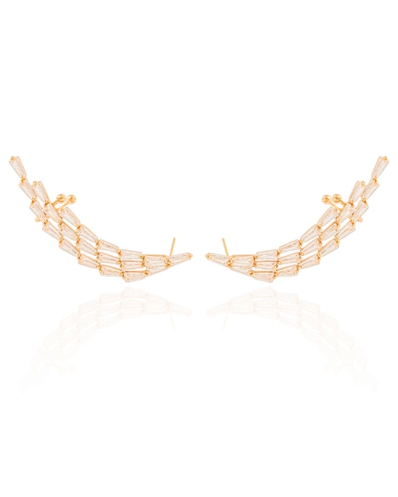 Ear Cuff Baguetes Cristal 4.9 cm Banhado a Ouro 18K
