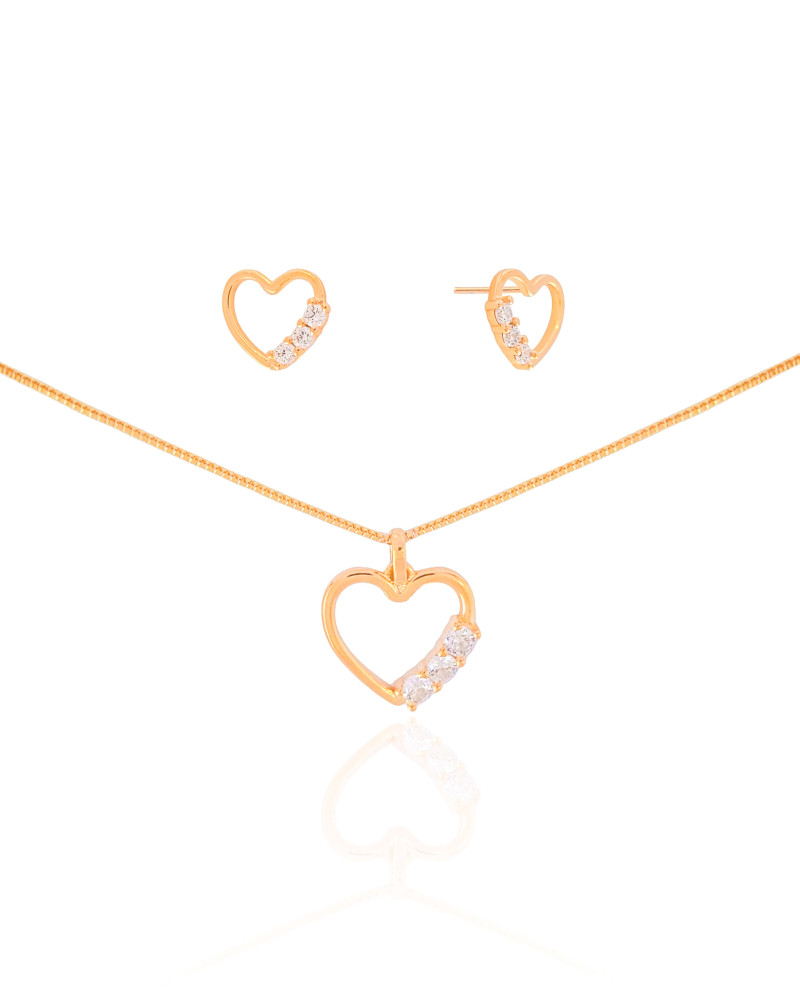 Conjunto Coração Pontos de Luz Cristal Banhado a Ouro 18K