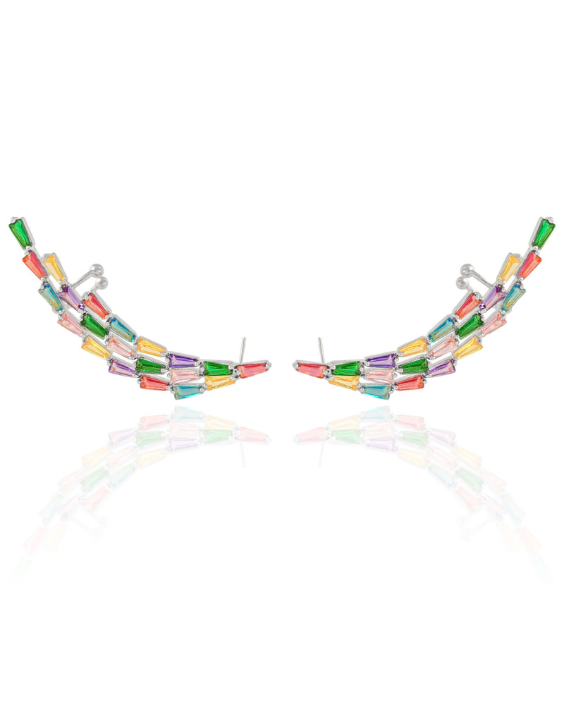 Ear Cuff Baguetes Coloridas 4.9 cm Ródio Branco