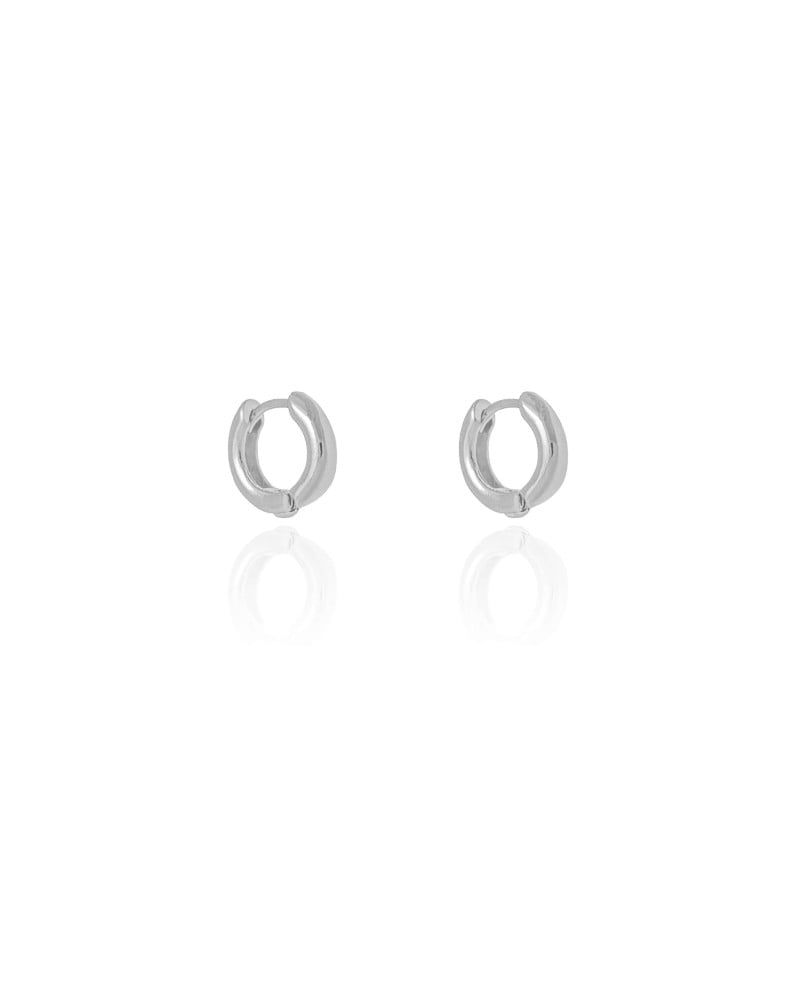 Brinco Argola Click Redonda Lisa 1.1 cm Ródio Branco