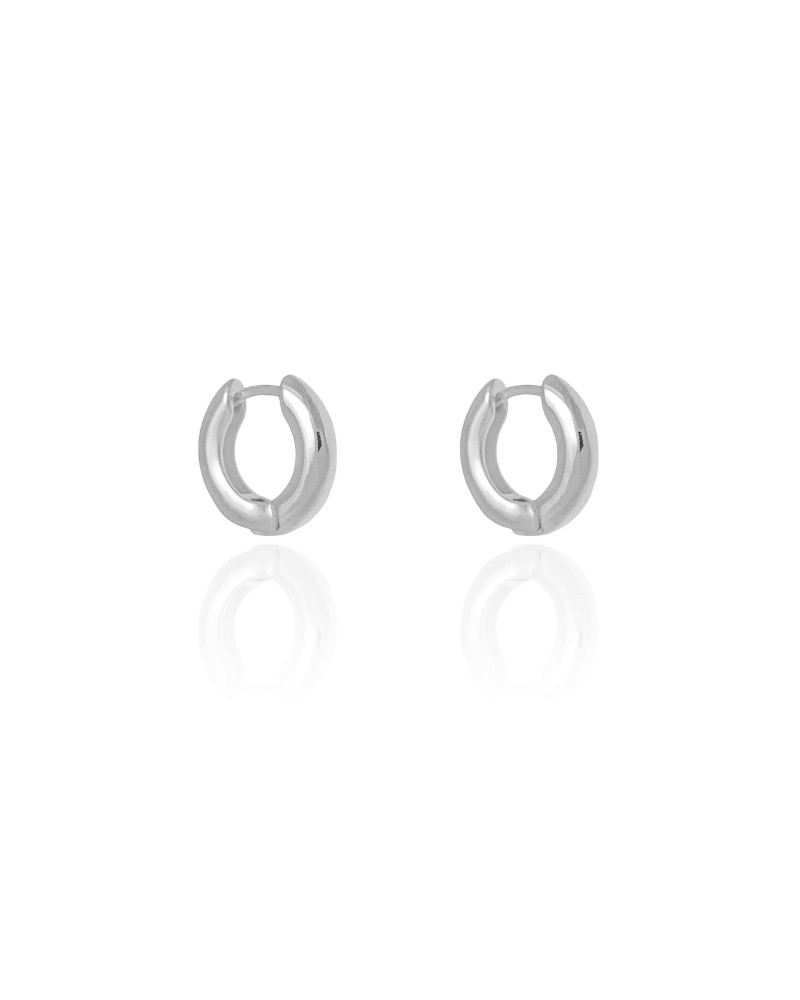 Brinco Argola Click Redonda Lisa 1.5 cm Ródio Branco