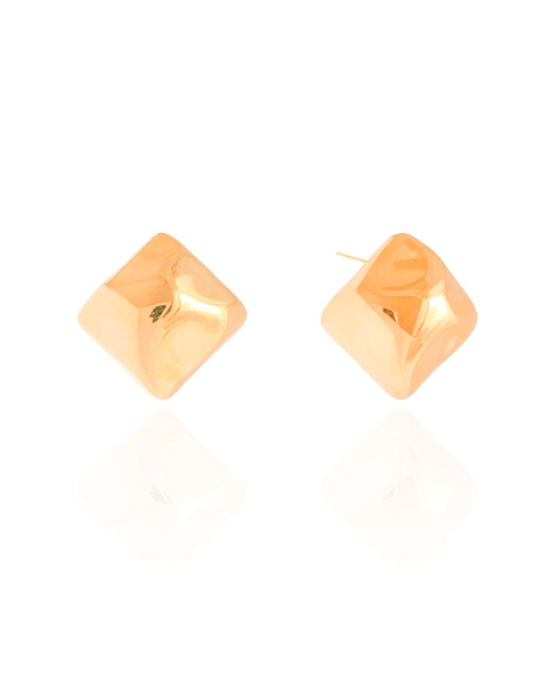 Brinco Quadrado Orgânico ABS 2.1 cm Banhado a Ouro 18K
