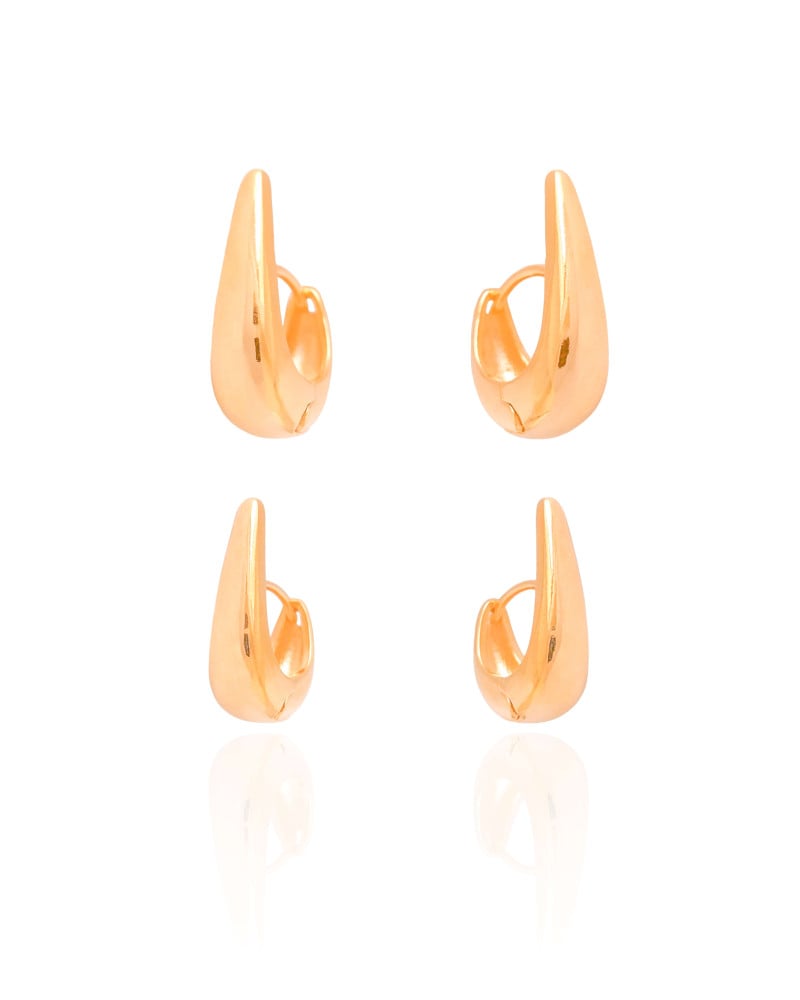 Brinco Duplo Argolas Click Gota Lisa Banhado a Ouro 18K