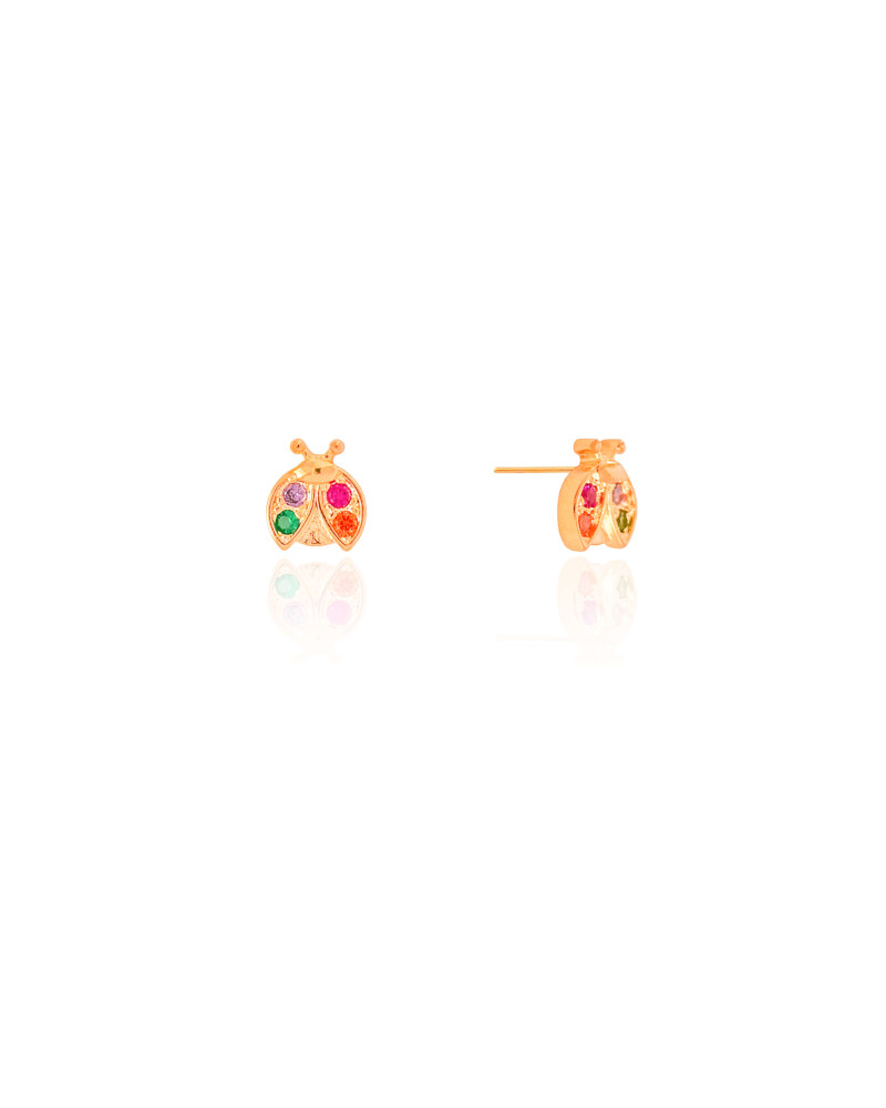 Brinco Infantil Joaninha Colorida Banhado a Ouro 18K