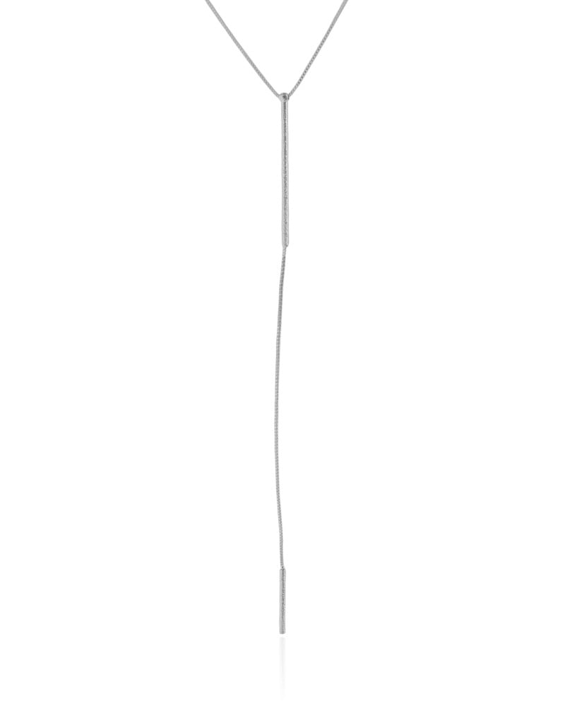 Gargantilha Gravata Palitos Texturizados Ródio Branco - 45 cm