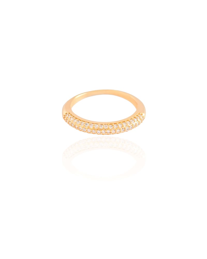 Anel Cravejado Cristal Tamanho 19 Banhado a Ouro 18K