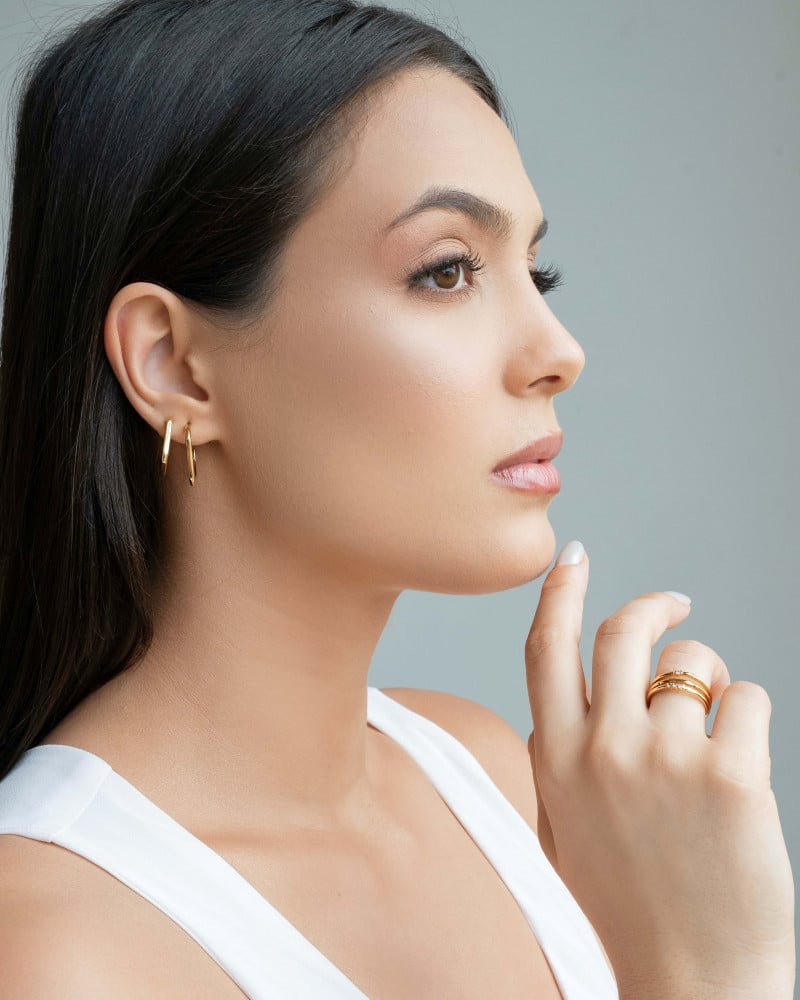 Anel Filetes Cravejado Cristal Tamanho 17 Banhado a Ouro 18K
