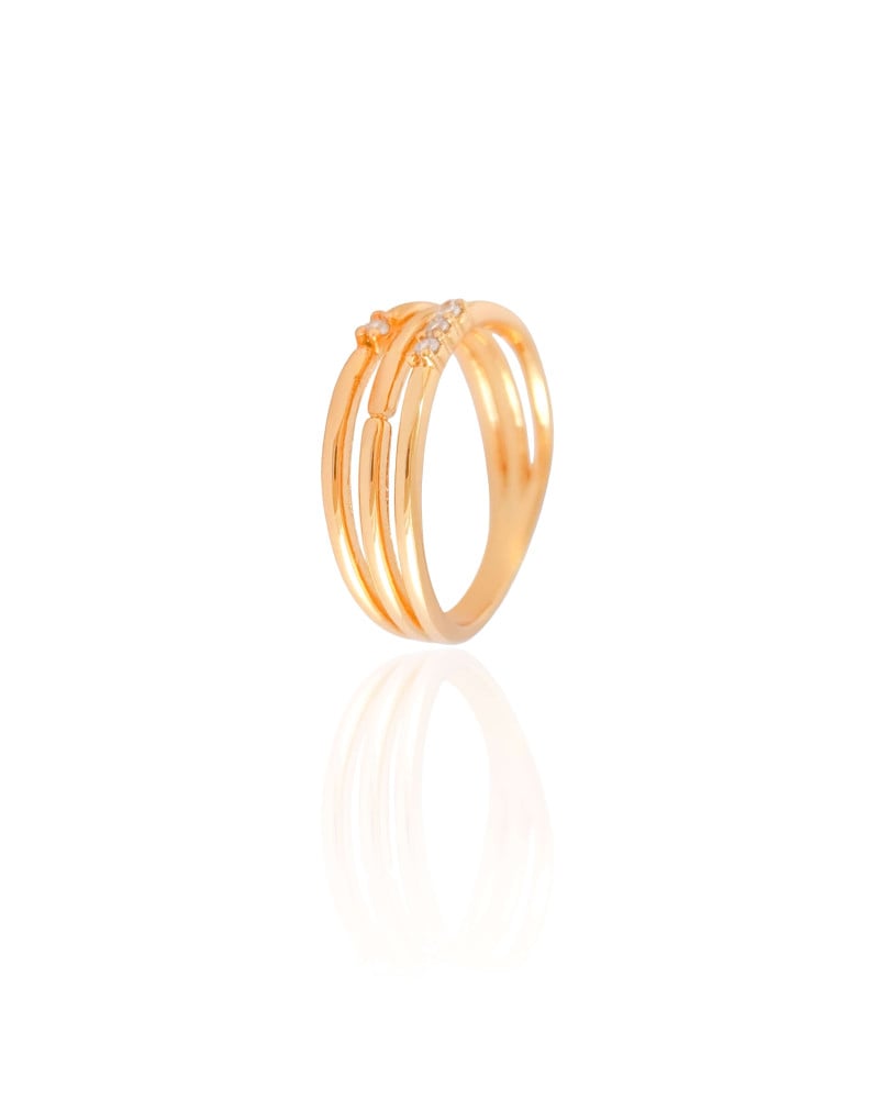 Anel Filetes Cravejado Cristal Tamanho 19 Banhado a Ouro 18K