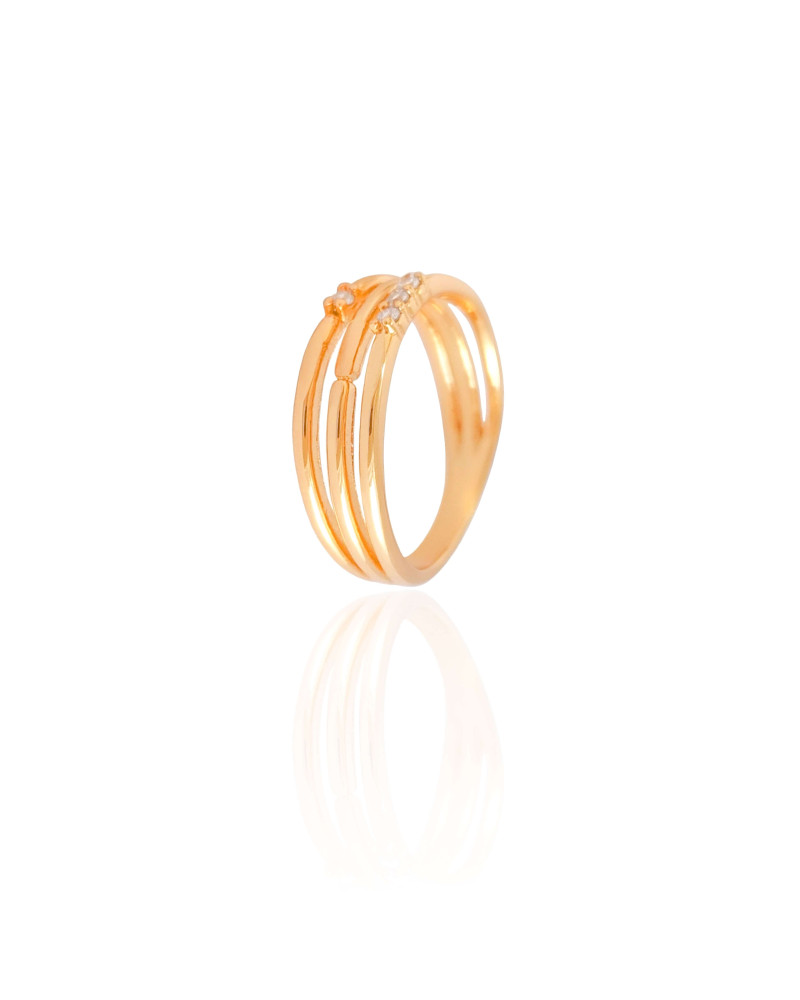 Anel Filetes Cravejado Cristal Tamanho 19 Banhado a Ouro 18K