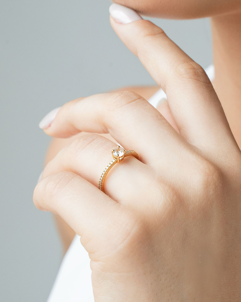 Anel Ponto de Luz Cravejado Tamanho 21 Banhado a Ouro 18K