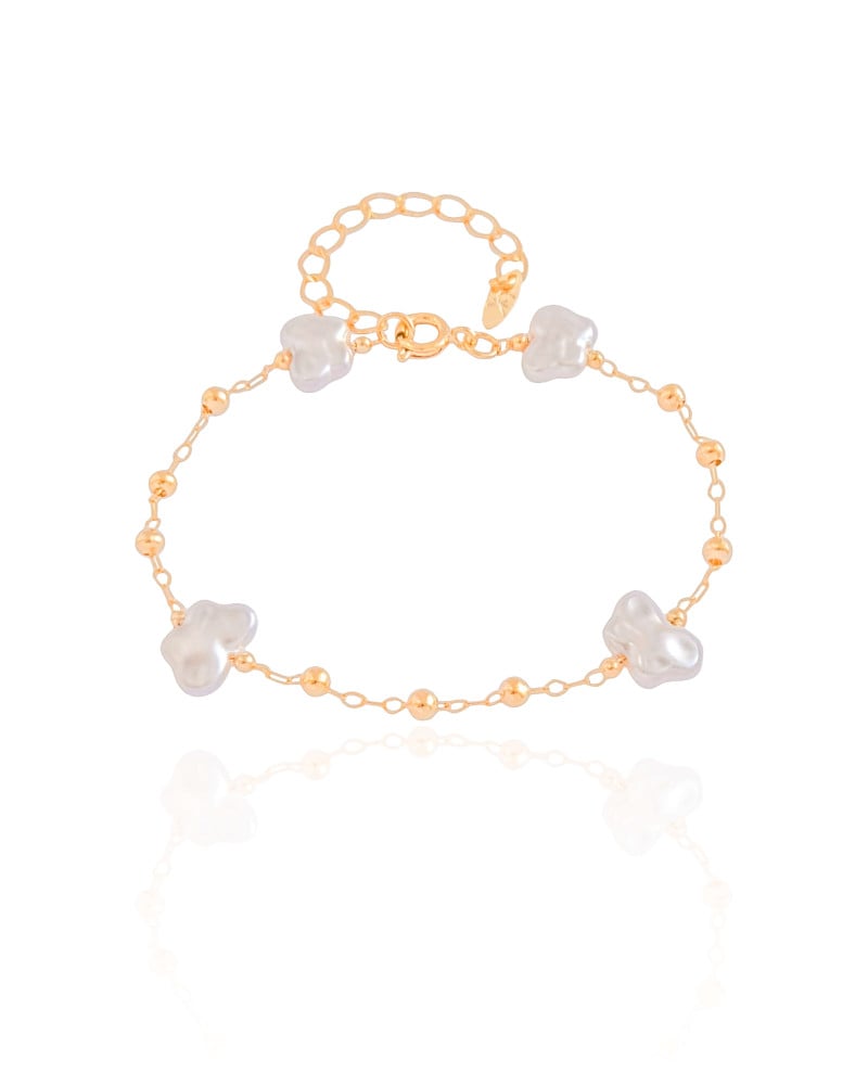 Pulseira Bolinhas Borboletas Pérolas Banhado a Ouro 18K