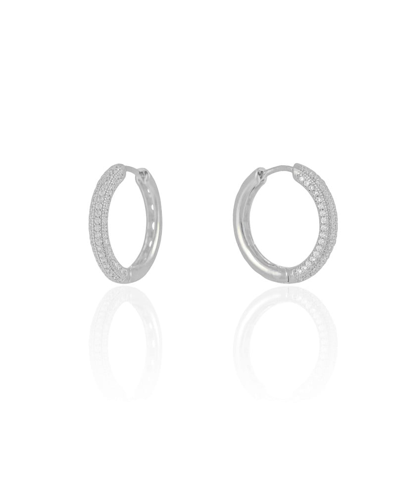 Brinco Argola Click Redonda Cravejada Cristal 2.3 cm Ródio Branco