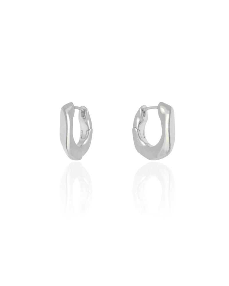 Brinco Argola Click Quadrada Orgânica Lisa 1.9 cm Ródio Branco