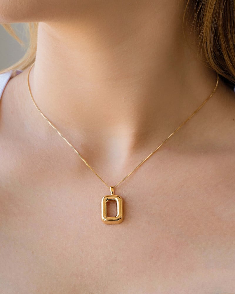 Gargantilha Veneziana Retângulo Vazado Liso Banhado a Ouro 18K - 40 cm