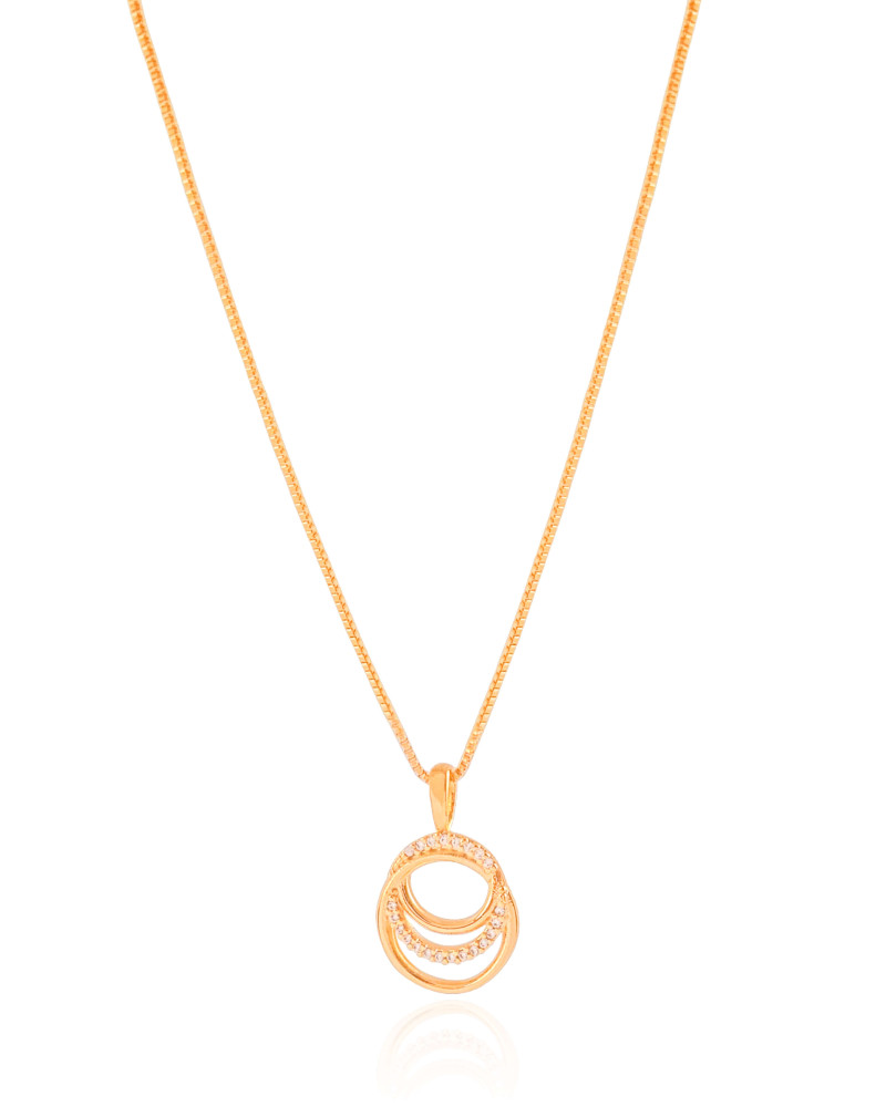 Gargantilha Veneziana Círculos Entrelaçados Cravejado Cristal Banhado a Ouro 18K - 40 cm