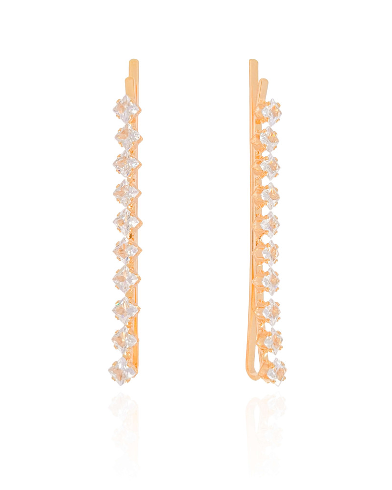 Grampos Cristais Quadrados Banho Dourado
