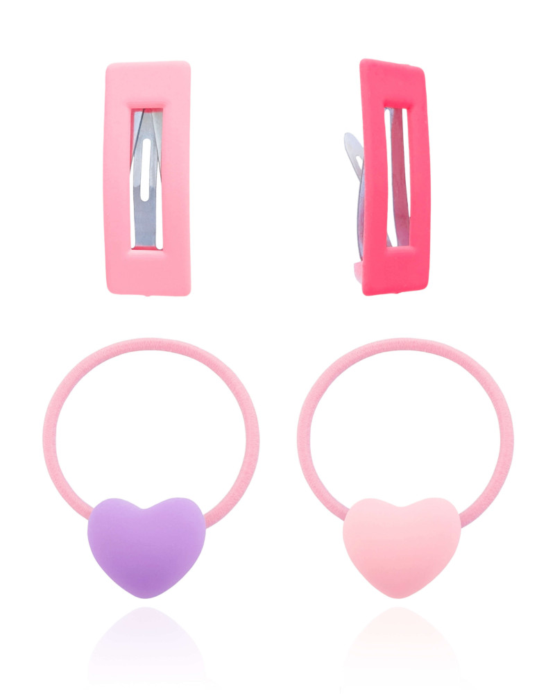 Kit de Cabelo Infantil Coração 1 - Tictac + Elástico Coração