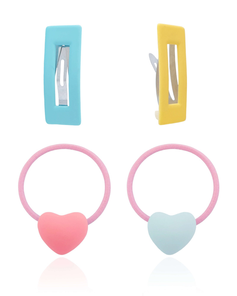 Kit de Cabelo Infantil Coração 2 - Tictac + Elástico Coração