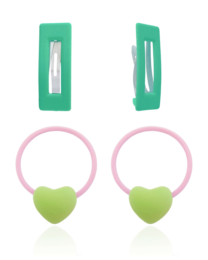 Kit de Cabelo Infantil Coração 3 - Tictac + Elástico Coração
